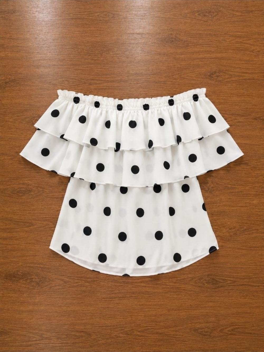 Amazon White Off-Shoulder Polka Dot Ruffle Top - Black Dots